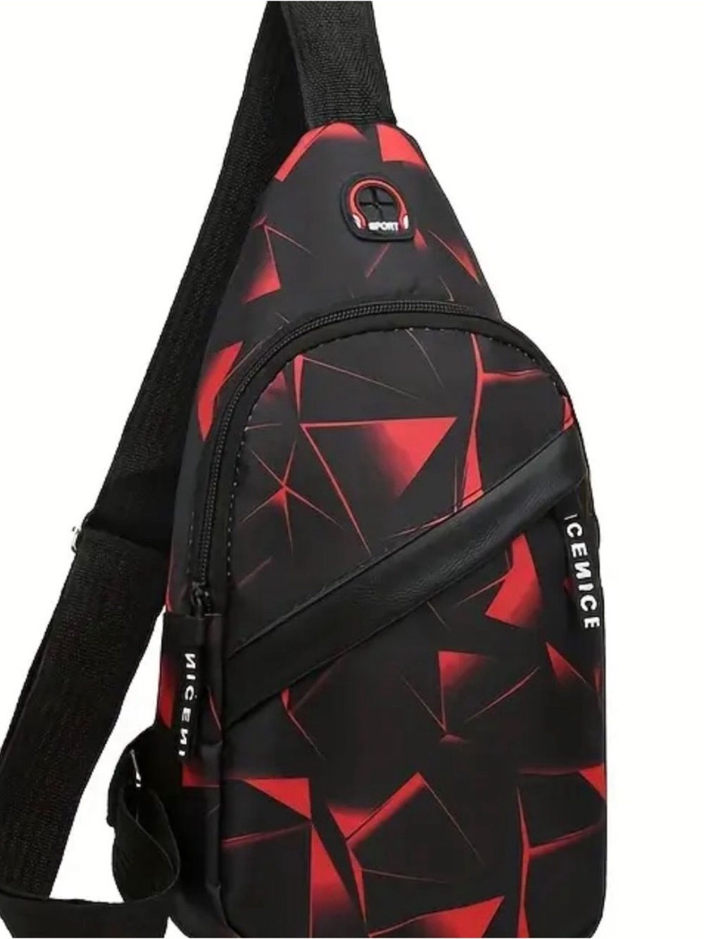 Black & Red Geometric Sling Bag for Men